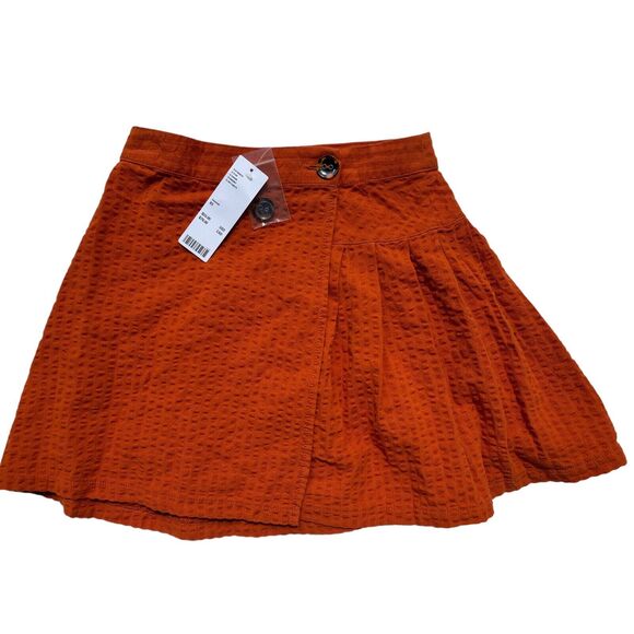 Urban Outfitters Dresses & Skirts - NEW Urban Outfitters XS Mini Skirt Wrap Women Textured Orange Pleated Casual